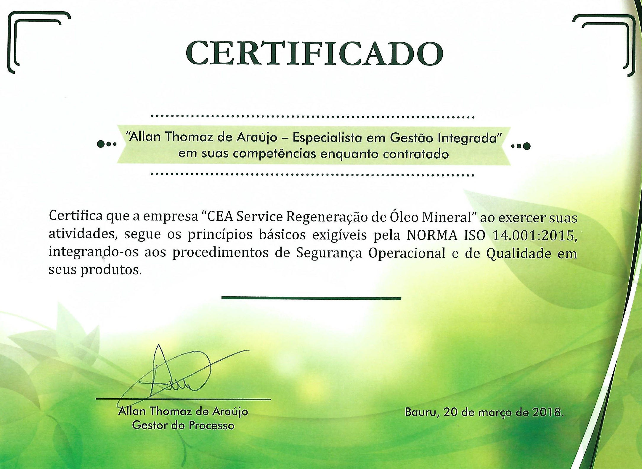 Certificado Iso Cea service